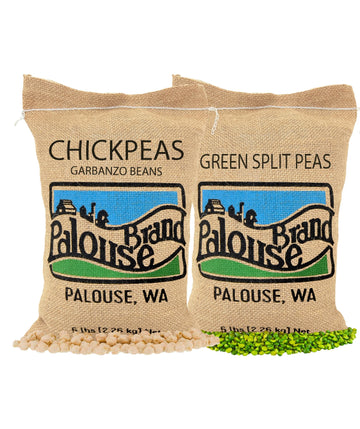 Chickpeas and Green Split Peas | 10 LBS Total | 5 LBS Each Woven Jute Bag