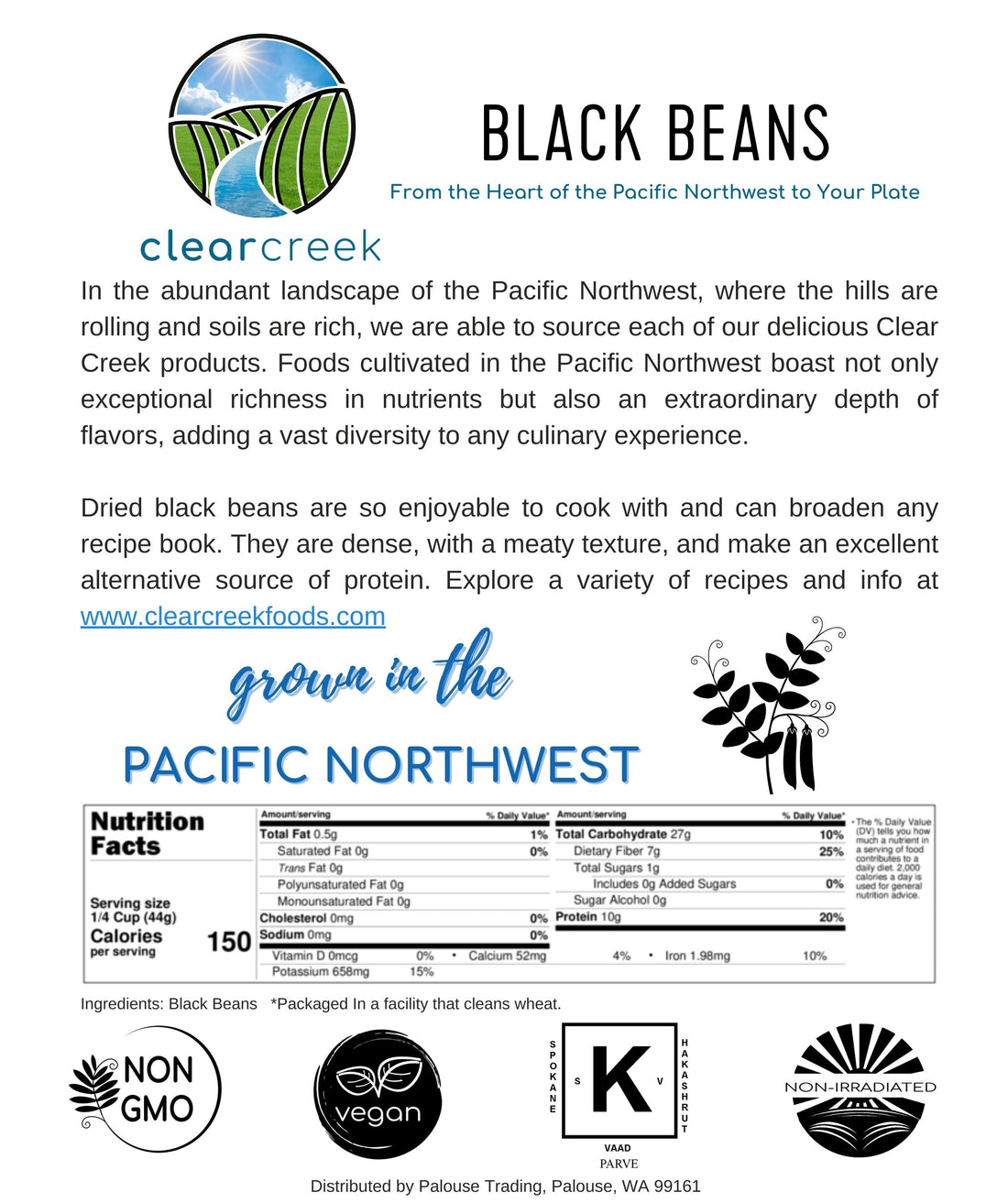 Nutrition Facts for Washington State Grown Black Beans