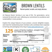 Nutrition Facts for Washington State Grown Brown Lentils