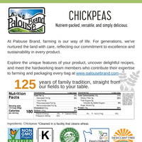 Nutrition Facts for Washington State Grown Chickpeas/Garbanzo Beans