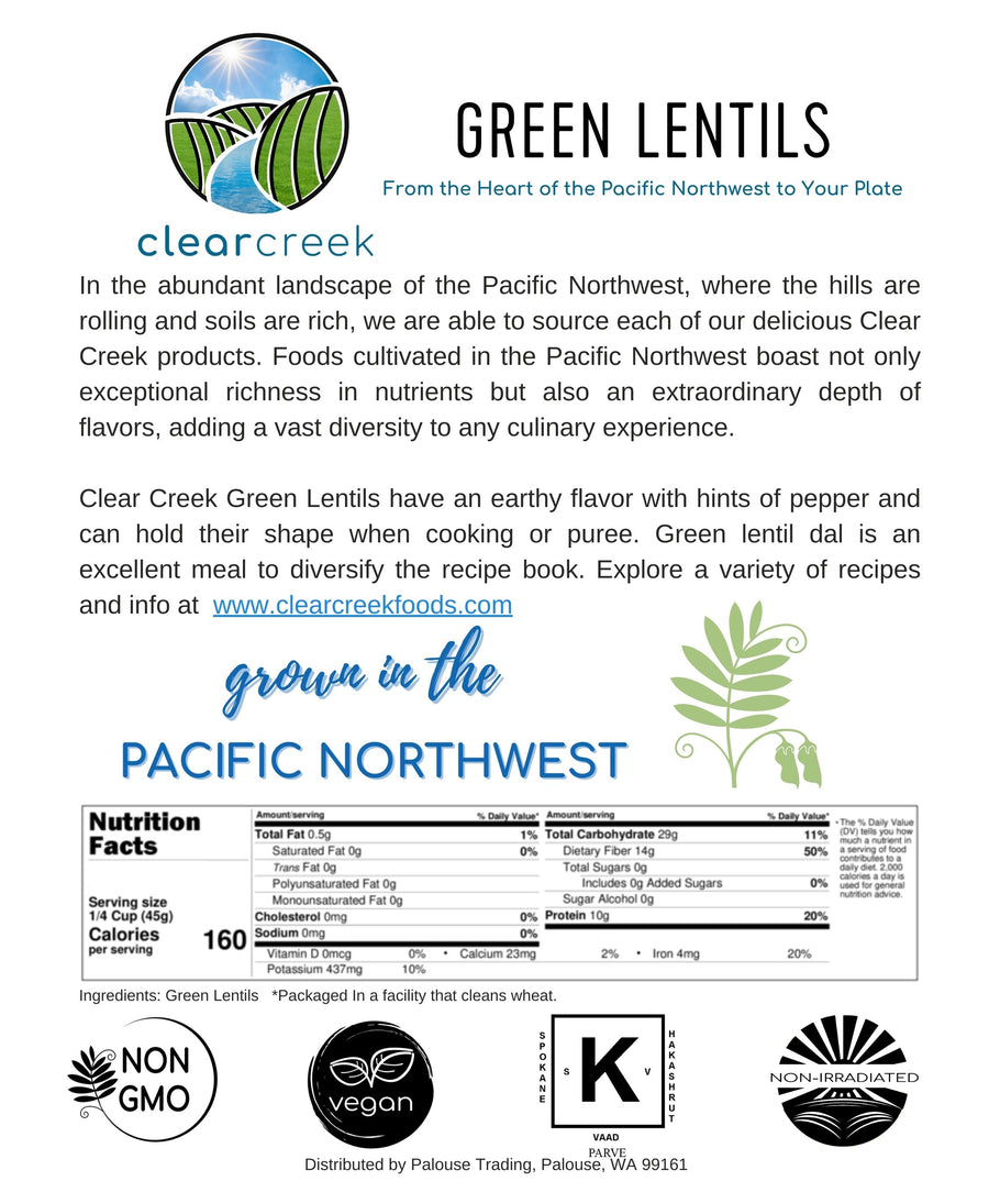 Nutrition Facts for Montana Grown Green Lentils