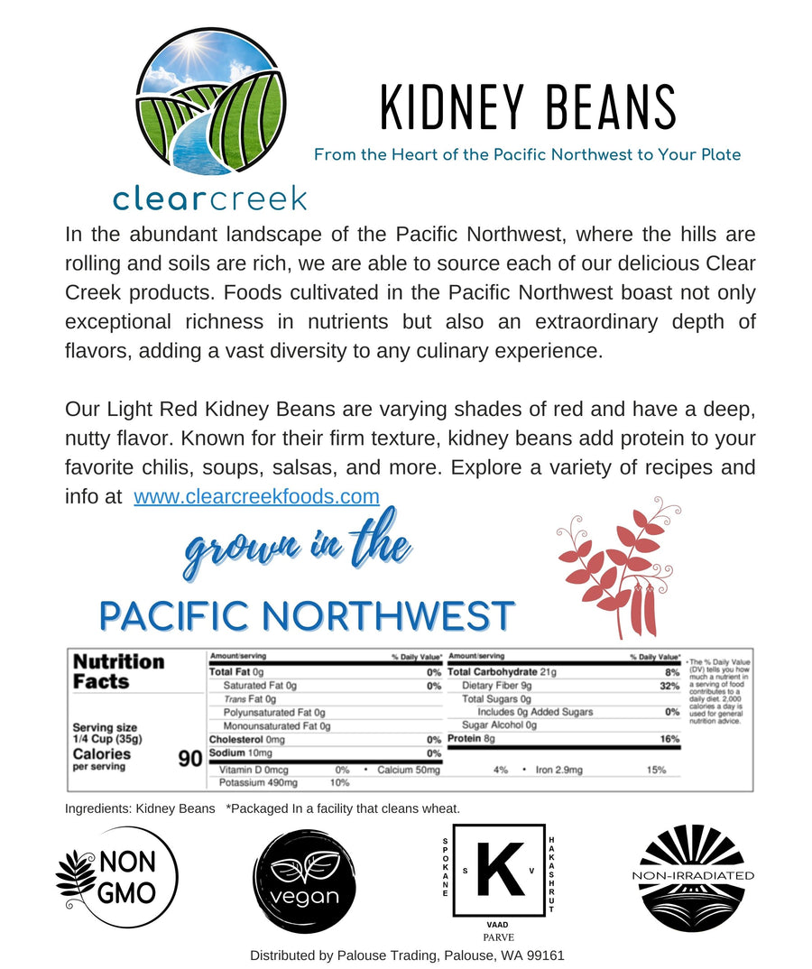 Nutrition Facts for 100% Kidney Beans from Washington State