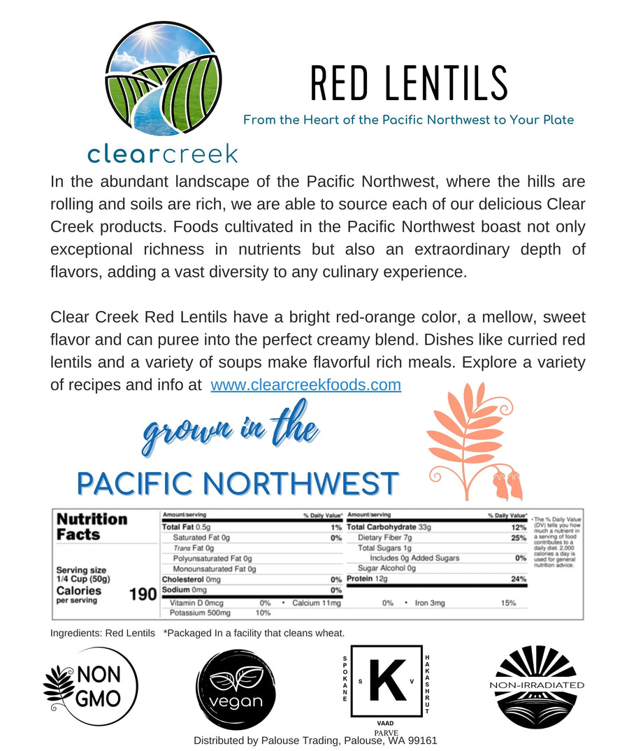 Nutrition Facts for Idaho State Grown Red Lentils