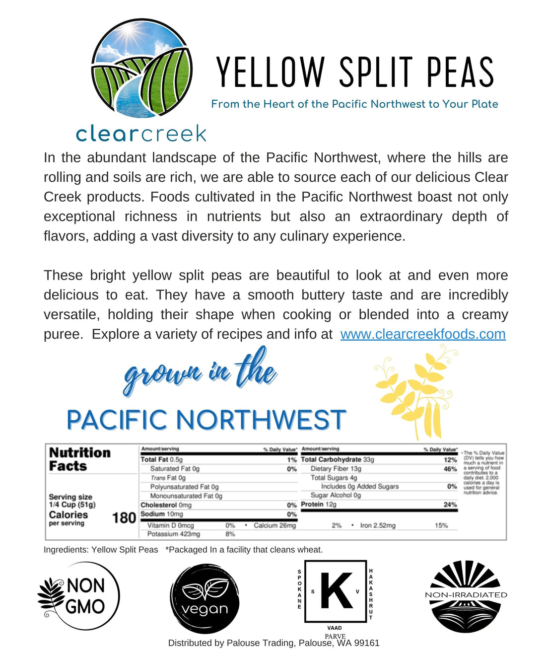 Nutrition Facts for Idaho Grown Yellow Split Peas