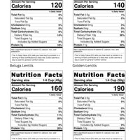 Nutrition Facts for Black Lentils, Gold Lentils, Green Lentils, Red Lentils