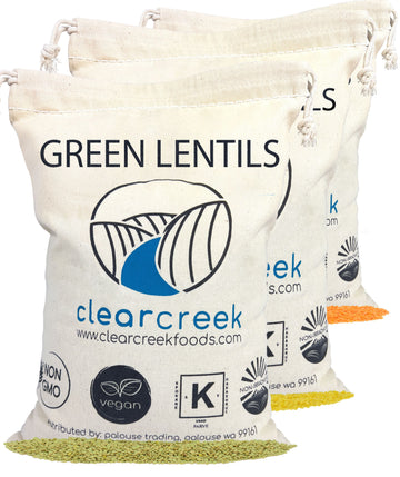 Lentil Pack 4 LBS Each: Red Lentils, Gold Lentils, Green Lentils Woven Linen Bag with Drawstring