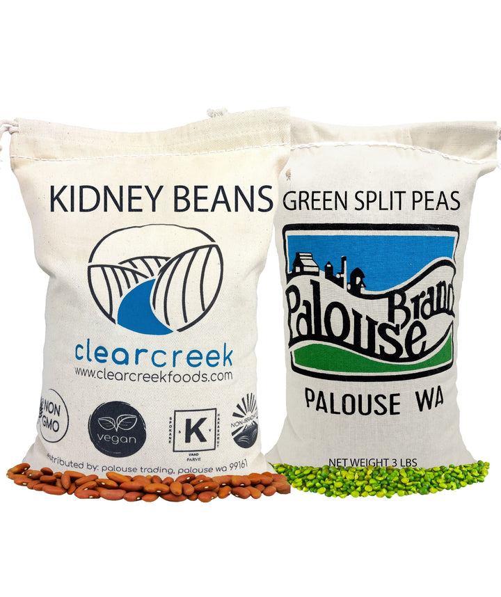 Kidney Beans and Green Split Peas | Fall Soup Bundle | 7 LBS Total Cotton and Linen Drawstring Bags