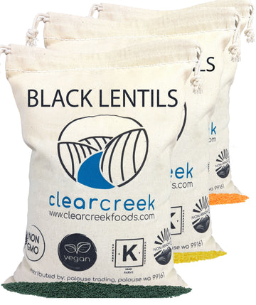 Lentil Pack 4 LBS Each: Black Lentils, Gold Lentils, Red Lentils Woven Linen Bag with Drawstring