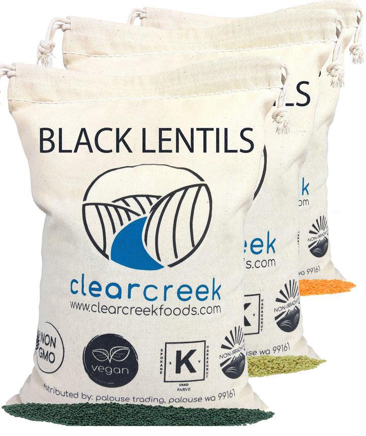Lentil Pack 4 LBS Each: Black Lentils, Red Lentils, Green Lentils Woven Linen Bag with Drawstring