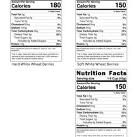 Nutrition Facts for Washington State Grown Hard White Wheat, Soft White Wheat and Hard Red Spring Wheat Berries