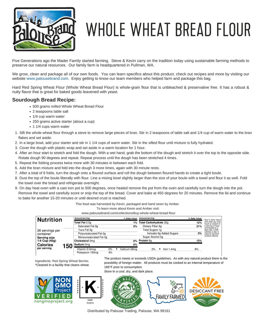 Nutrition Facts for Washington State Stone Ground: Hard Red Spring Wheat