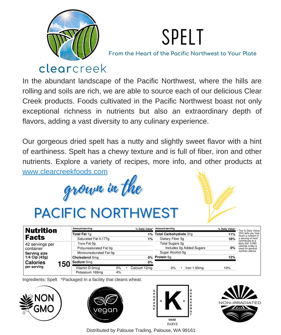 Nutrition Facts for Washington State Grown Spelt