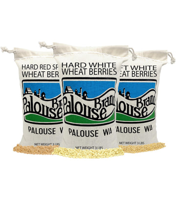 Wheat Cotton Pack | 9 LBS: Hard White, Soft White, Hard Red Spring Wheat Berries ( 3 - 3 LB Cotton Bags)